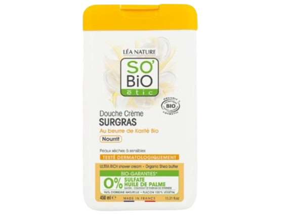 SO BIO DOUCHE CREME SURGRAS AU BEURRE DE KARITE BIO NOURRIT 450 ML